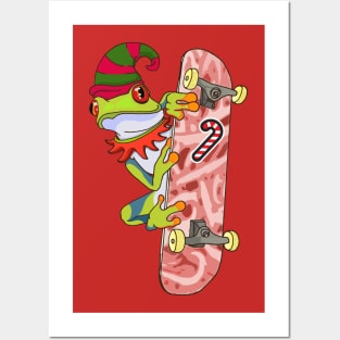 Elf Frog on Skateboard Posters and Art